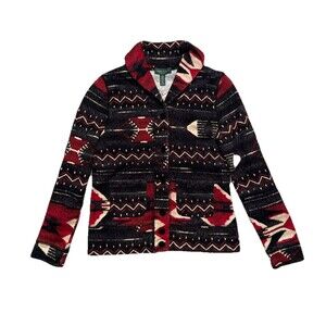 VTG Lauren Ralph Lauren Aztec Southwest Terry Button Front Cardigan Small Petite